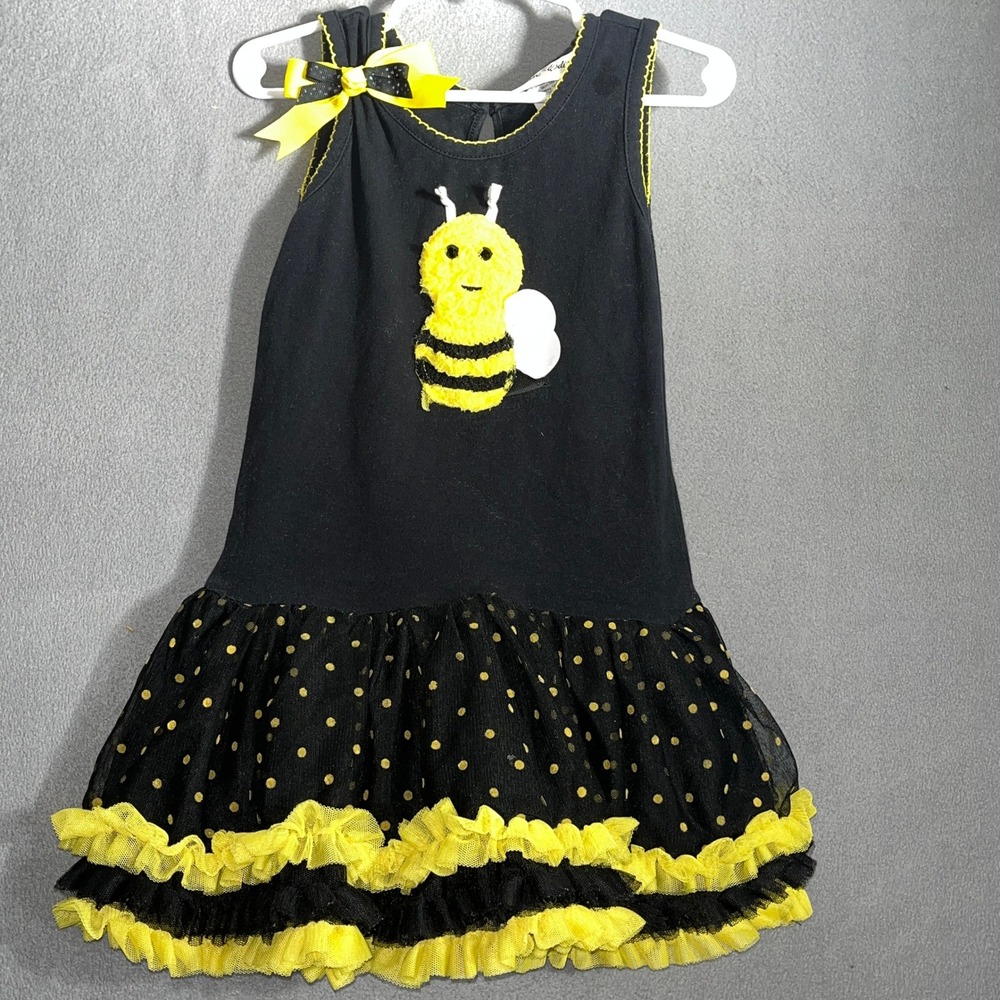 Rare Editions‎ 4 Bumble Bee Polka Dot Tulle Ruffle Whimsical Spring Dress